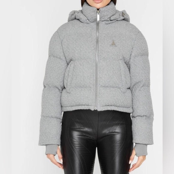 Textured Knit Puffer Jacket - Grey - Picture 1 of 8